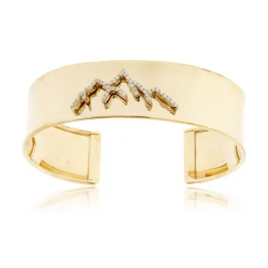 Gold Cuff Bracelet with Diamond Mountain Silhouette