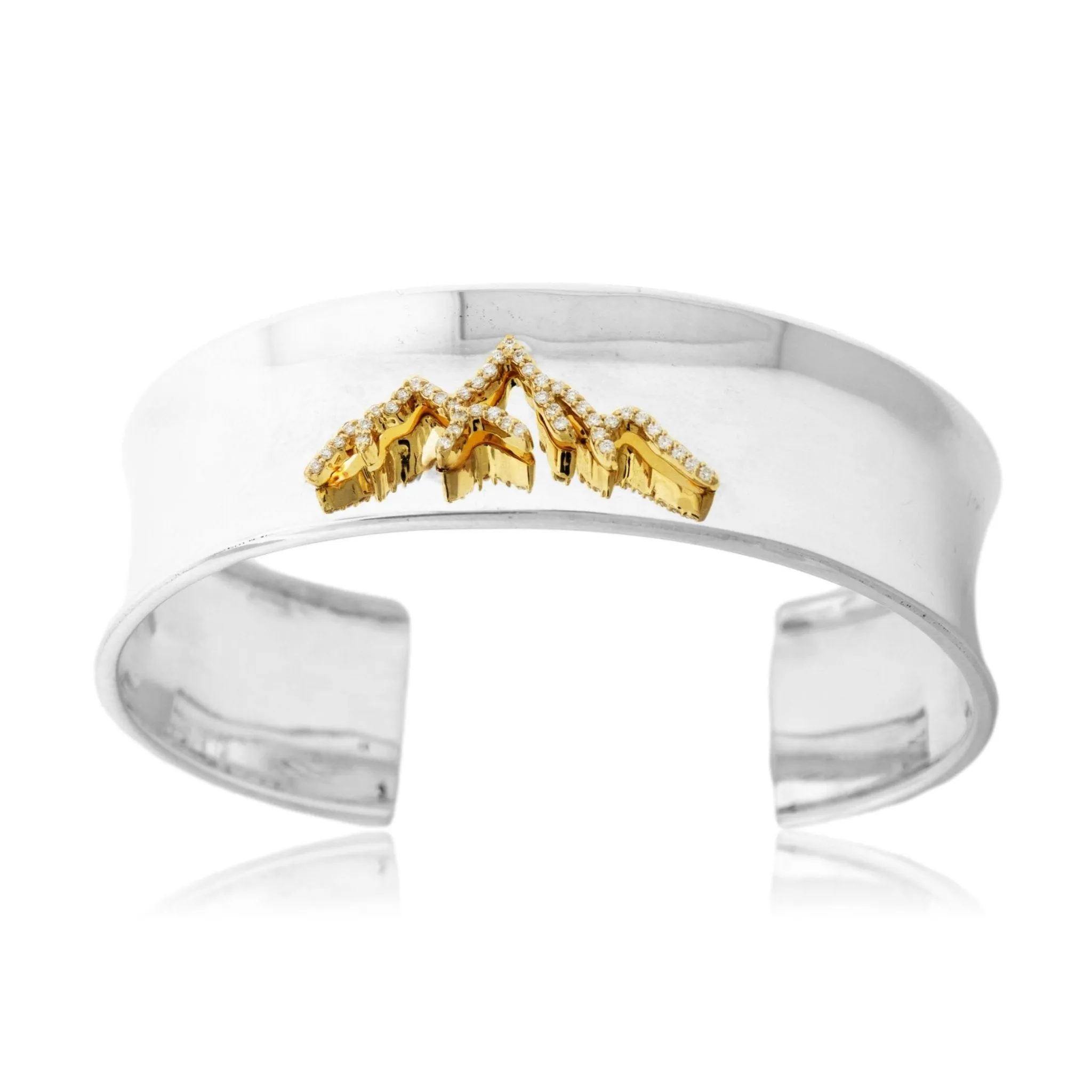 Gold Cuff Bracelet with Diamond Mountain Silhouette