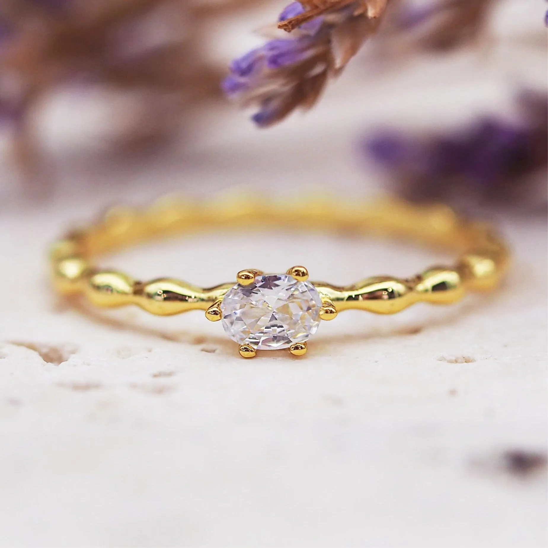 Gold Dainty White Topaz Ring