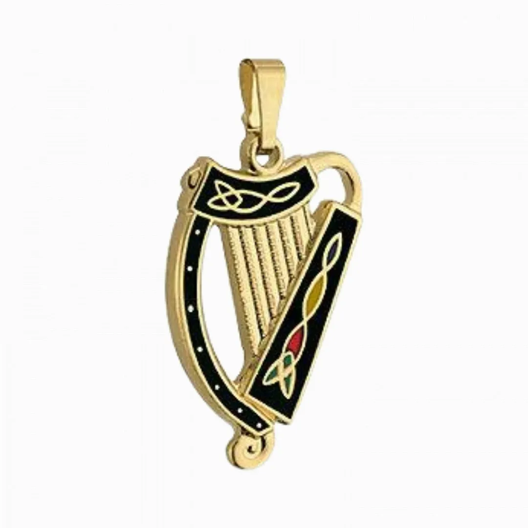 Gold Plated Black Harp Pendant