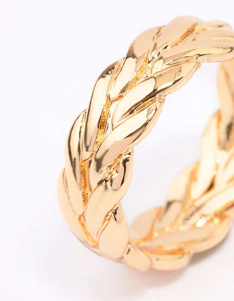 Gold Plated Leaf Band Ring