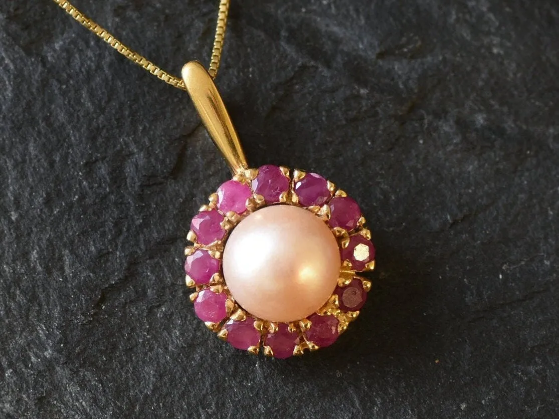 Gold Victorian Pendant - Natural Peach Pearl, June Birthstone Necklace