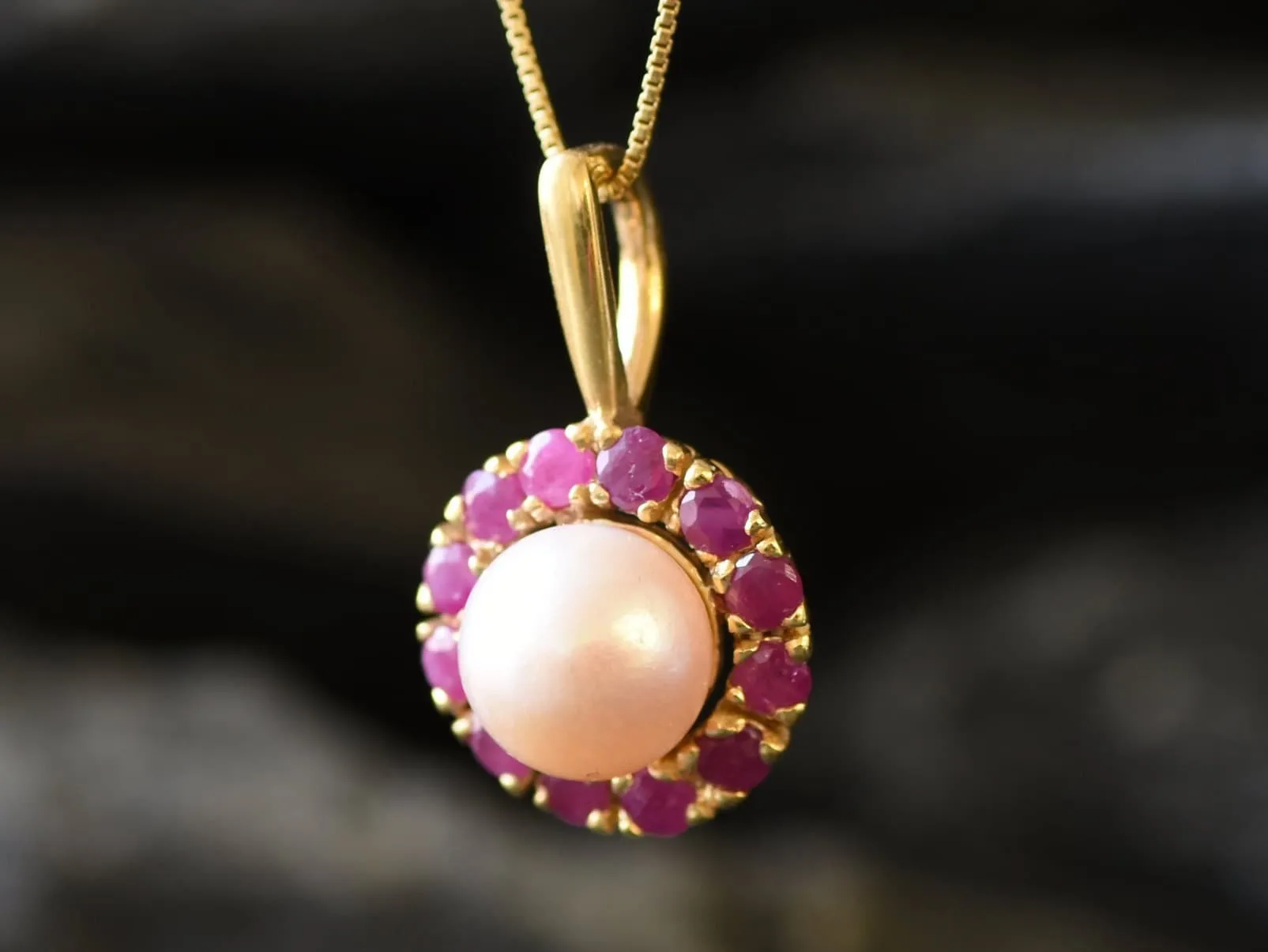 Gold Victorian Pendant - Natural Peach Pearl, June Birthstone Necklace