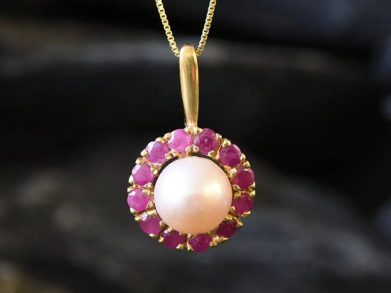 Gold Victorian Pendant - Natural Peach Pearl, June Birthstone Necklace