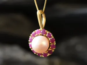 Gold Victorian Pendant - Natural Peach Pearl, June Birthstone Necklace