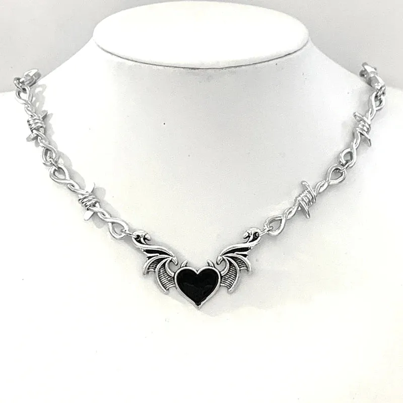 Goth Heart Barbed Wire Choker