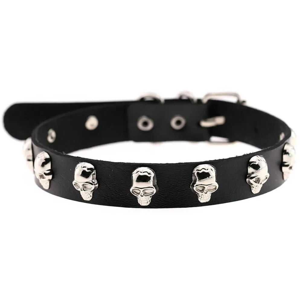 Gothic Necklace-Collar for Women / Leather Chocker with Zinc Alloy Skull