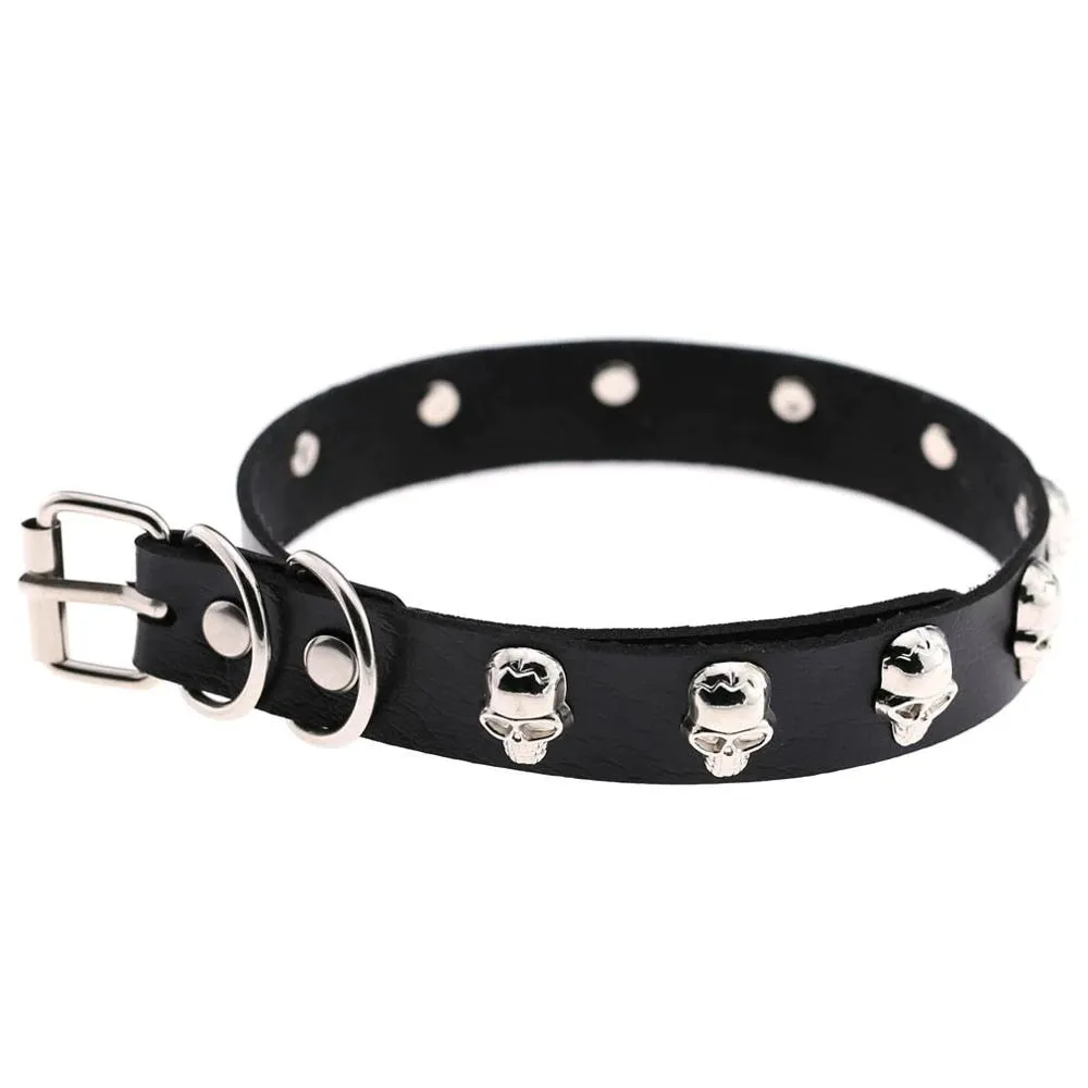 Gothic Necklace-Collar for Women / Leather Chocker with Zinc Alloy Skull