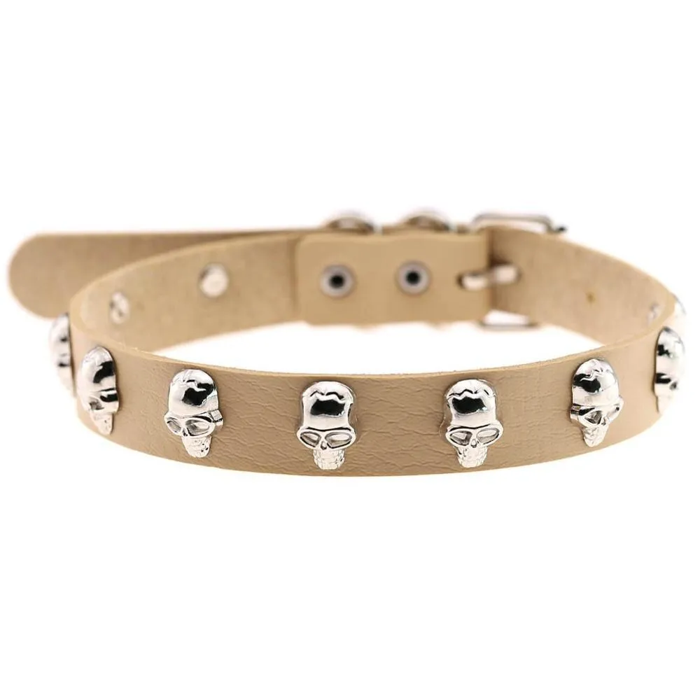 Gothic Necklace-Collar for Women / Leather Chocker with Zinc Alloy Skull