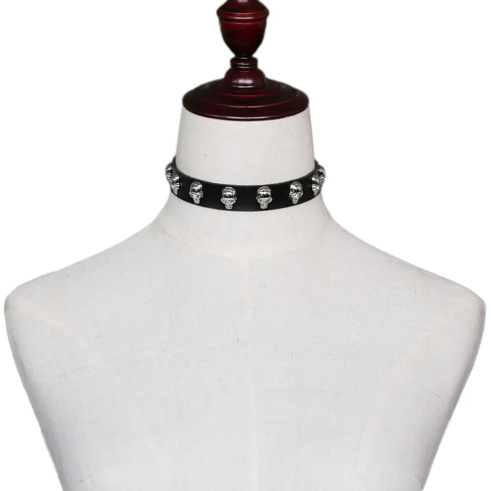 Gothic Necklace-Collar for Women / Leather Chocker with Zinc Alloy Skull