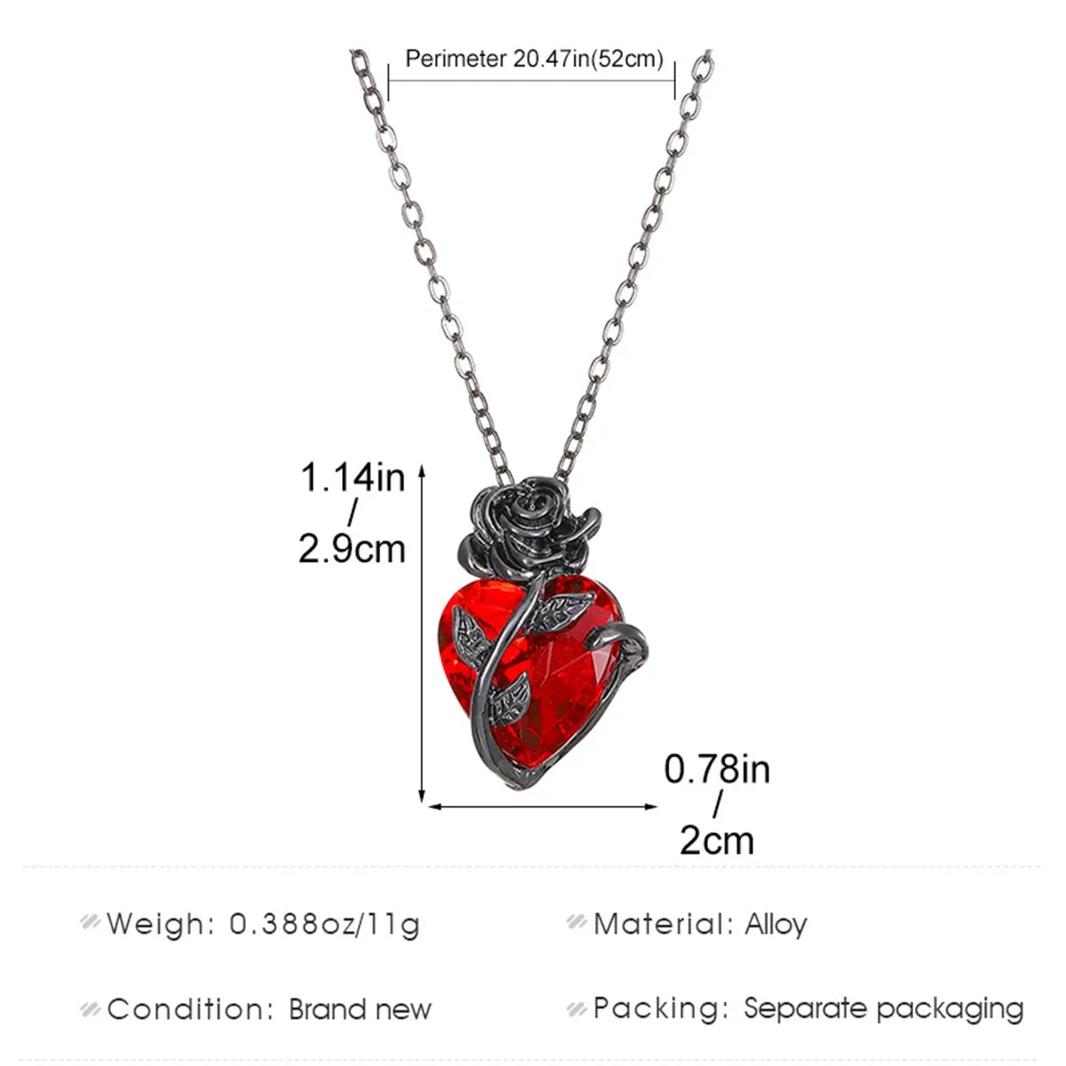 Gothic Rose Heart Pendant Necklace