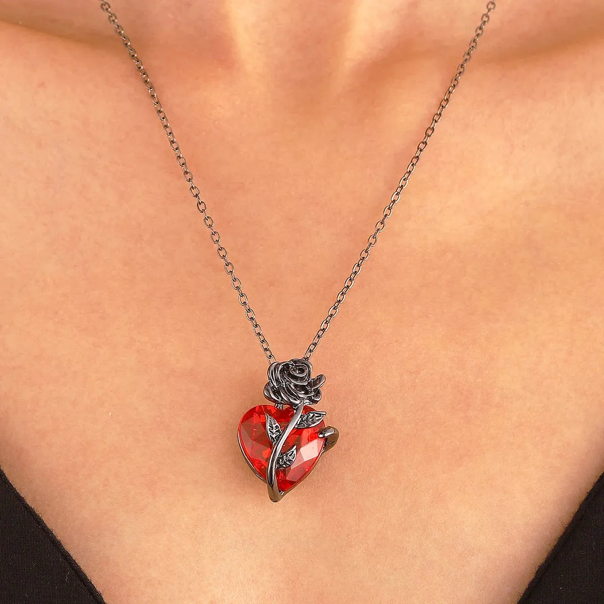 Gothic Rose Heart Pendant Necklace