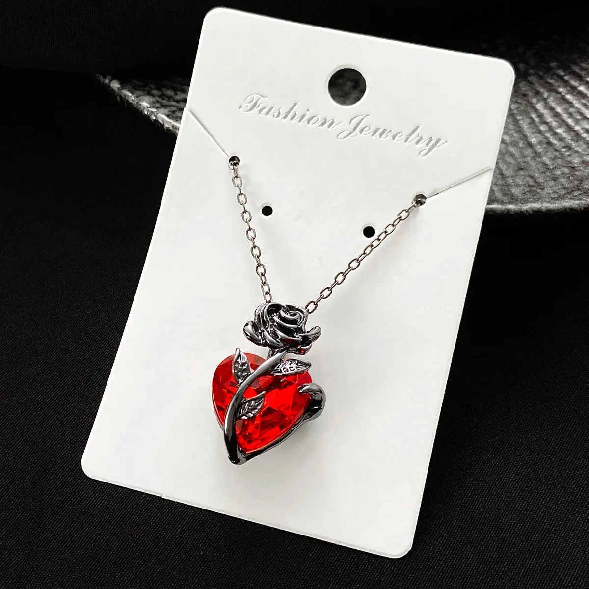 Gothic Rose Heart Pendant Necklace