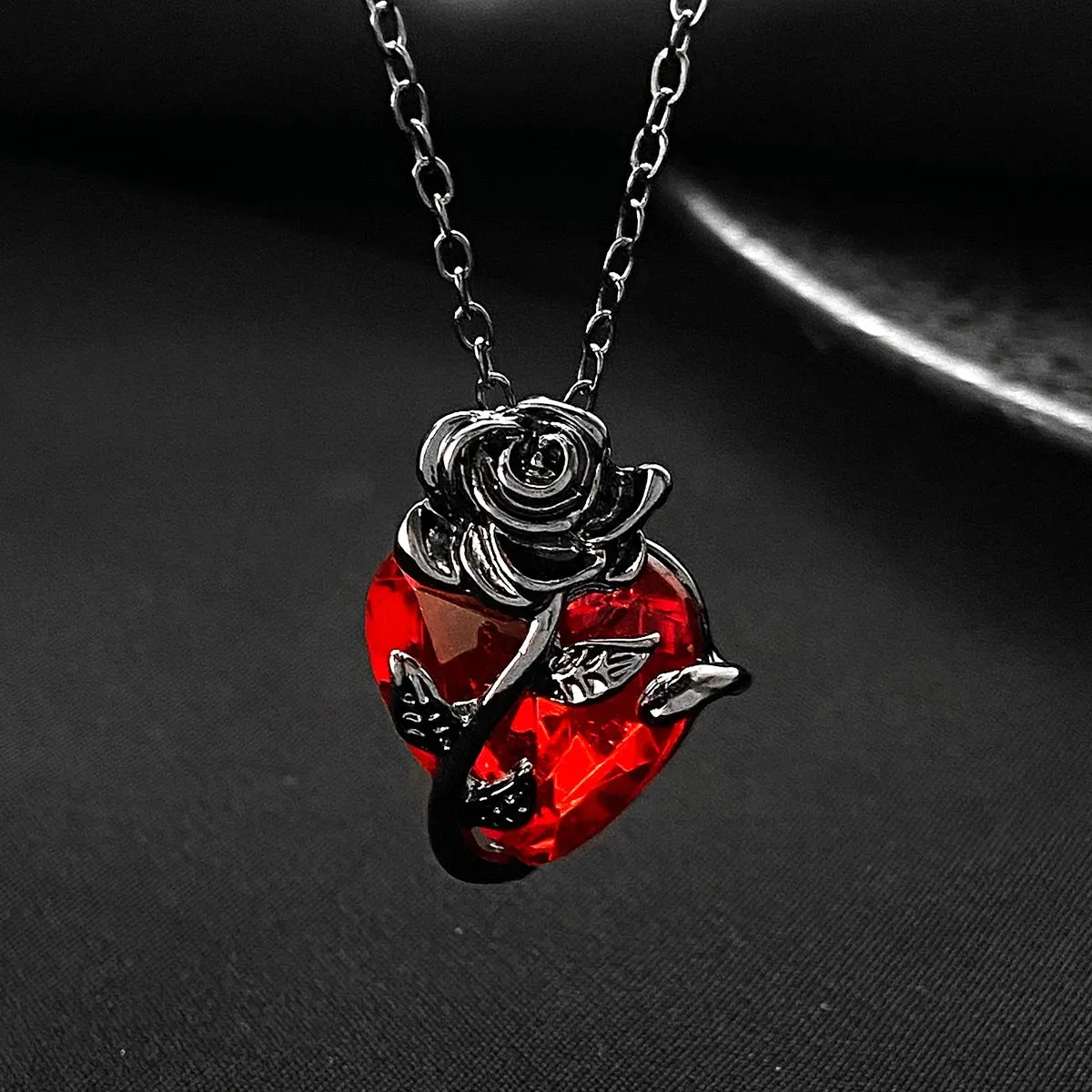 Gothic Rose Heart Pendant Necklace