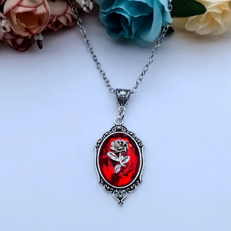 Gothic Rose Themed Pendent Framed Necklace