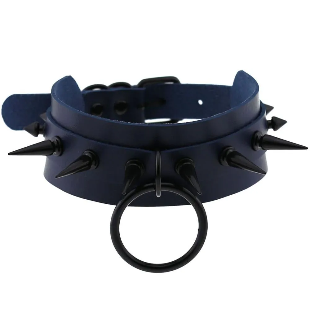 Gothic Spiked Choker for Men and Women / Studded Leather Choker with Ring / Unisex Rave Outfits