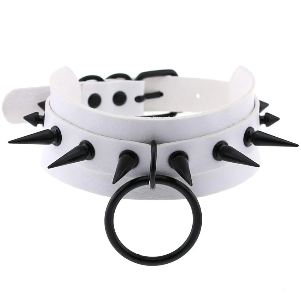 Gothic Spiked Choker for Men and Women / Studded Leather Choker with Ring / Unisex Rave Outfits