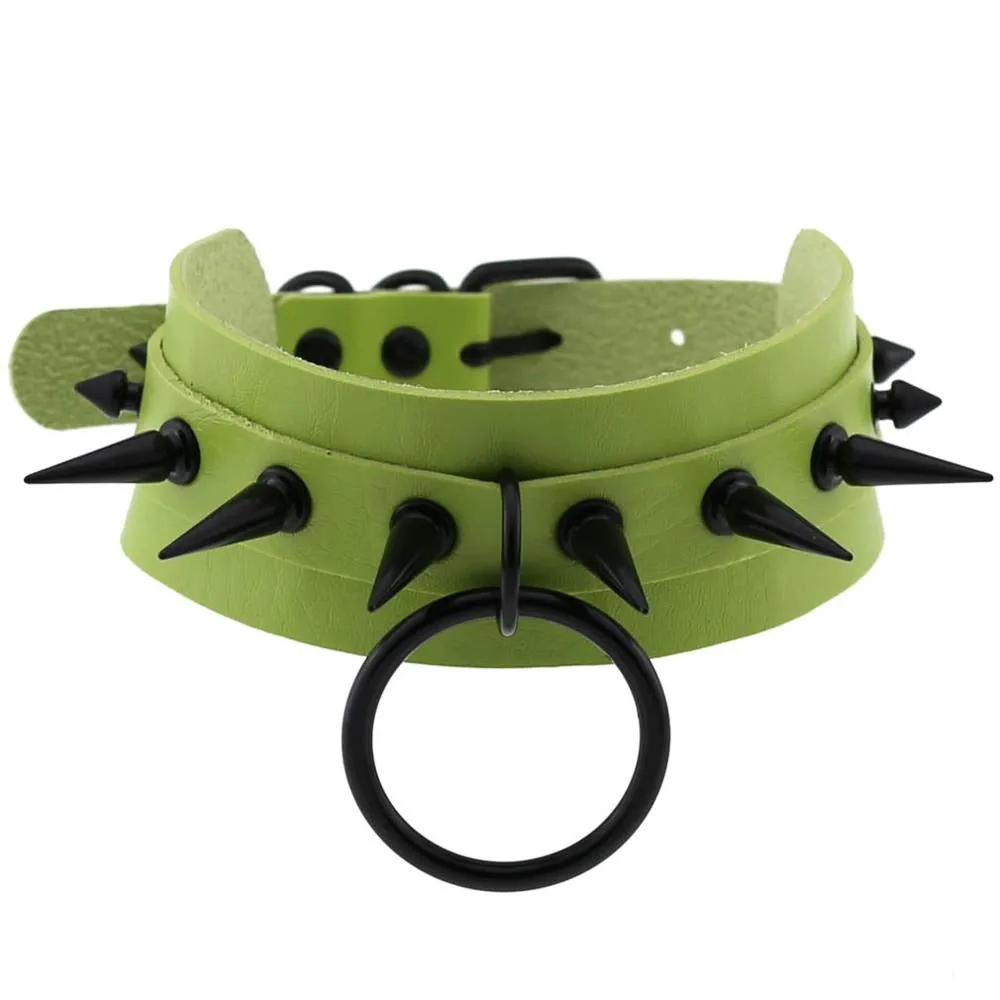 Gothic Spiked Choker for Men and Women / Studded Leather Choker with Ring / Unisex Rave Outfits