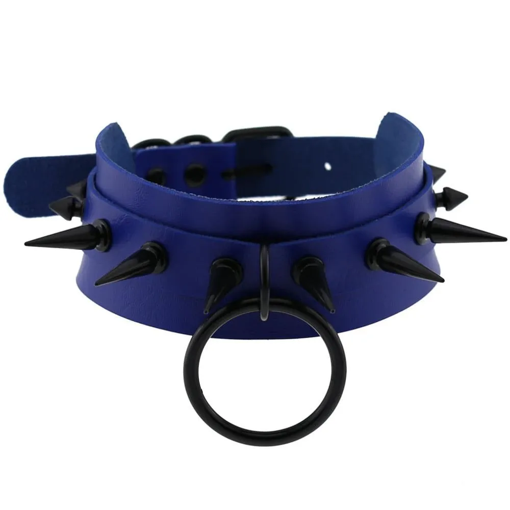 Gothic Spiked Choker for Men and Women / Studded Leather Choker with Ring / Unisex Rave Outfits