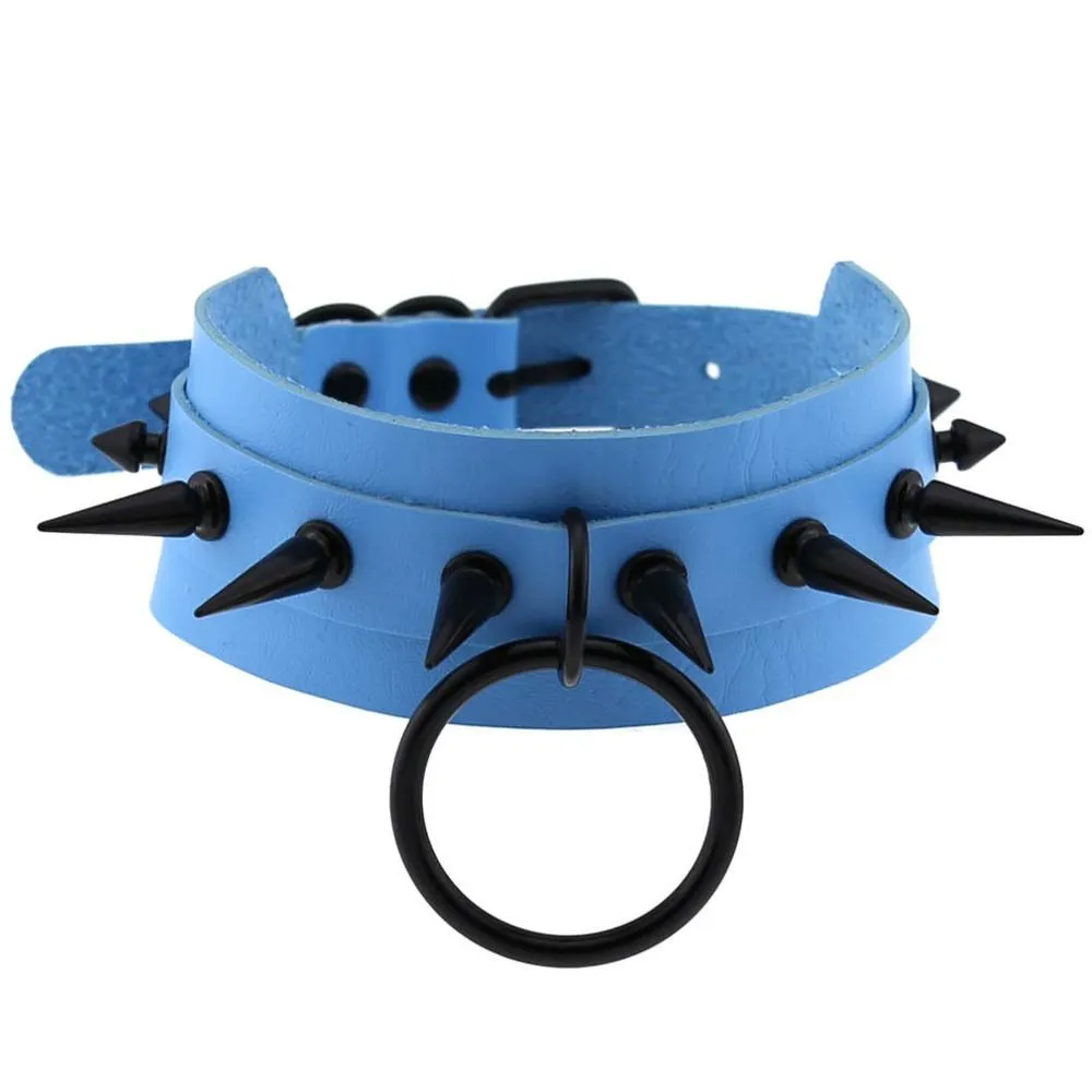 Gothic Spiked Choker for Men and Women / Studded Leather Choker with Ring / Unisex Rave Outfits