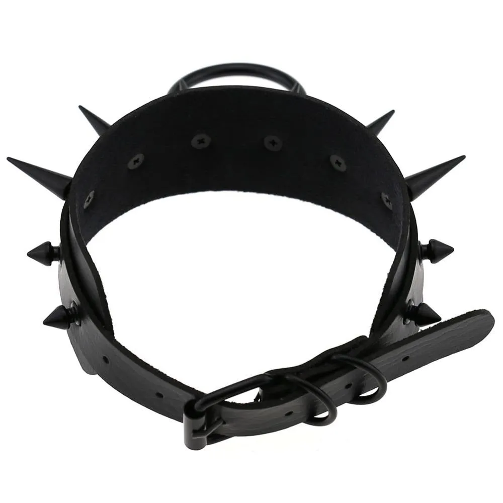 Gothic Spiked Choker for Men and Women / Studded Leather Choker with Ring / Unisex Rave Outfits