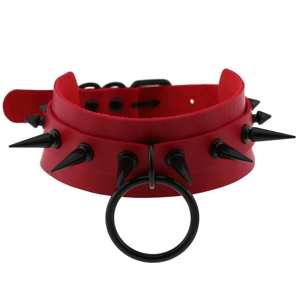 Gothic Spiked Choker for Men and Women / Studded Leather Choker with Ring / Unisex Rave Outfits