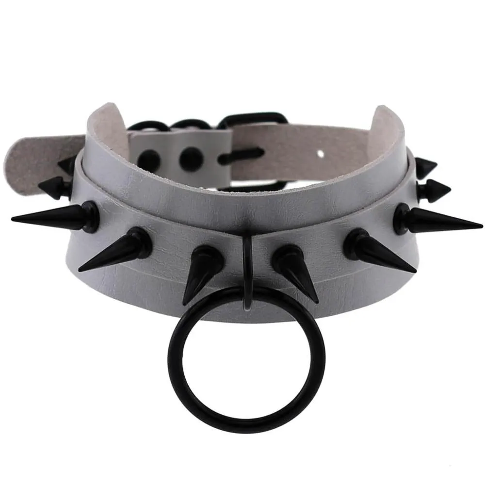 Gothic Spiked Choker for Men and Women / Studded Leather Choker with Ring / Unisex Rave Outfits