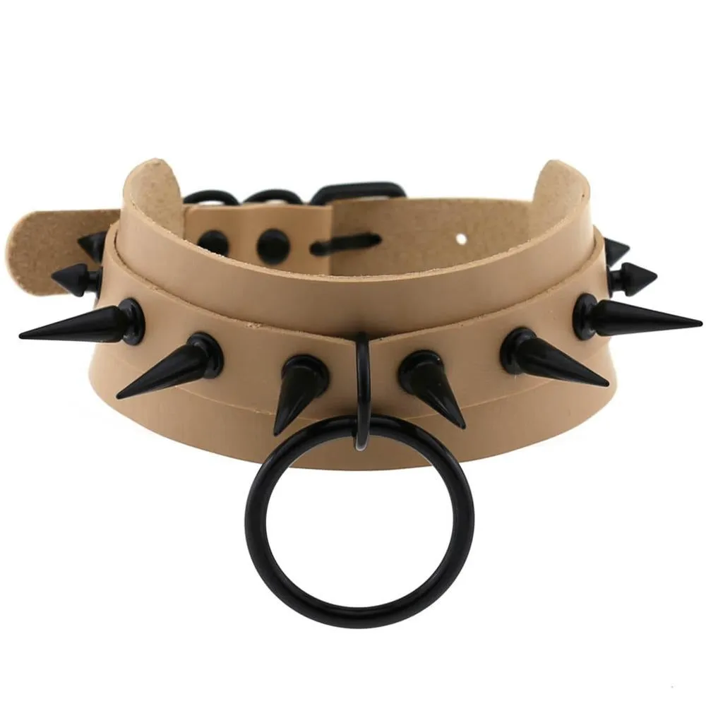 Gothic Spiked Choker for Men and Women / Studded Leather Choker with Ring / Unisex Rave Outfits