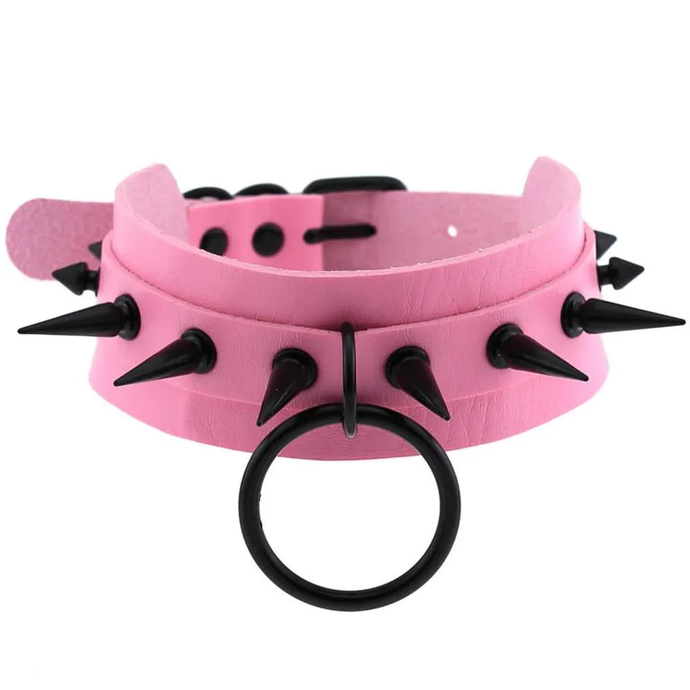 Gothic Spiked Choker for Men and Women / Studded Leather Choker with Ring / Unisex Rave Outfits