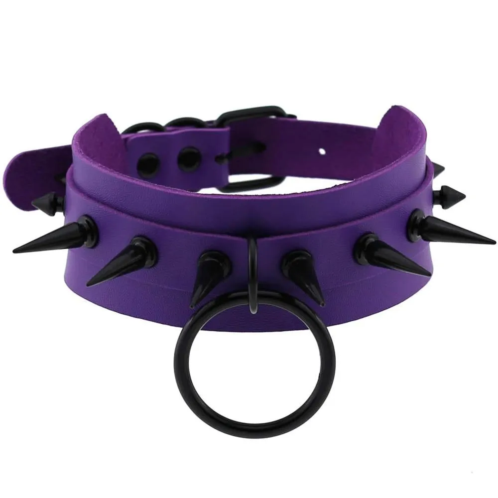 Gothic Spiked Choker for Men and Women / Studded Leather Choker with Ring / Unisex Rave Outfits