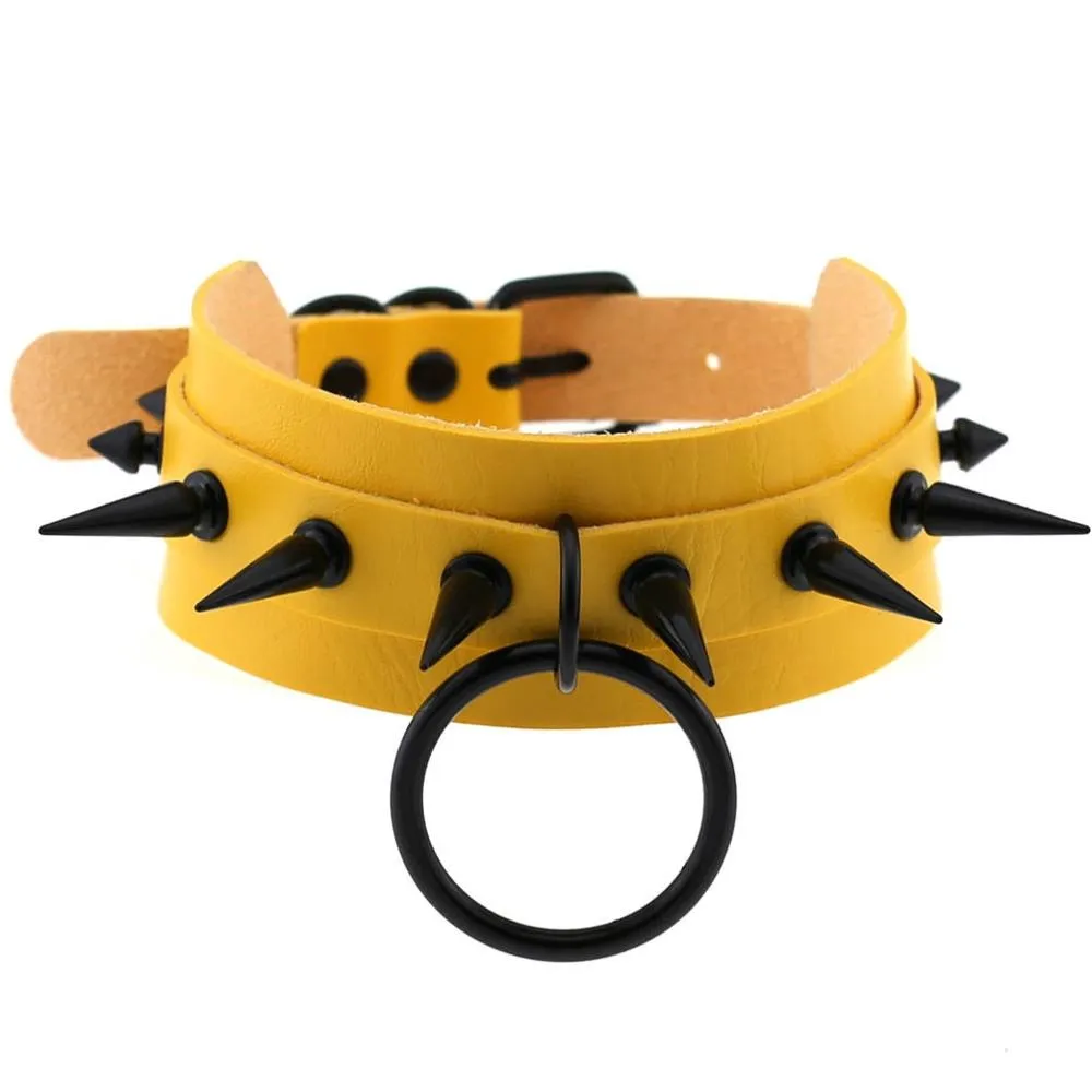 Gothic Spiked Choker for Men and Women / Studded Leather Choker with Ring / Unisex Rave Outfits