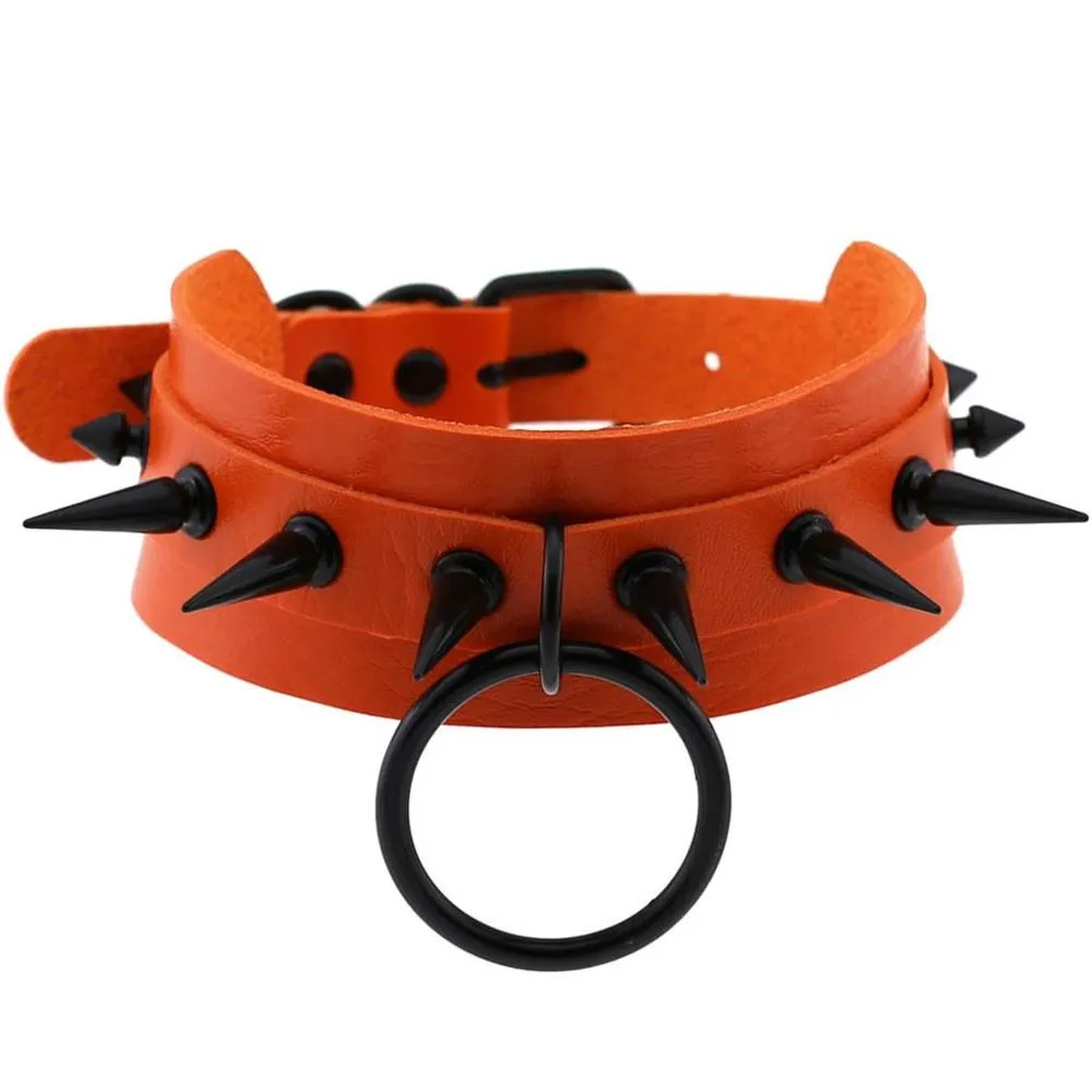 Gothic Spiked Choker for Men and Women / Studded Leather Choker with Ring / Unisex Rave Outfits