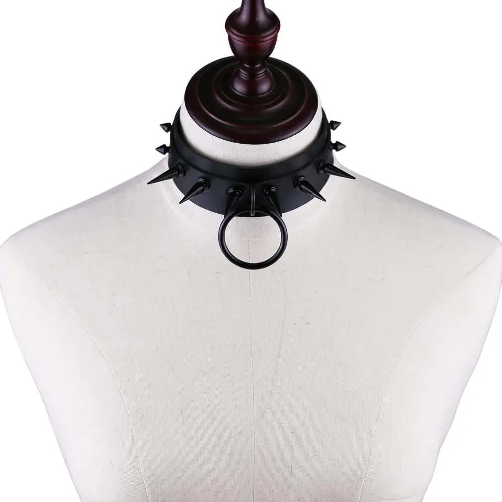 Gothic Spiked Choker for Men and Women / Studded Leather Choker with Ring / Unisex Rave Outfits