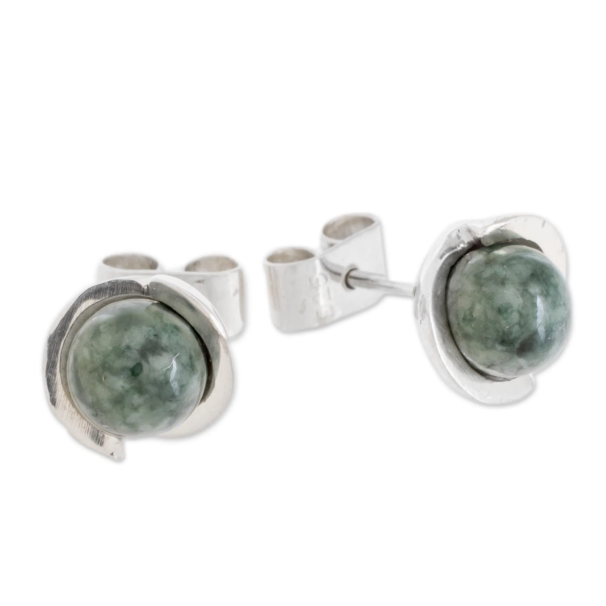 Green Magic Silhouette Modern Jade Stud Earrings in Dark Green from Guatemala