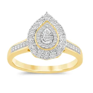 Halo Pear Shaped Ring with 0.15ct of Diamonds in 9ct Yellow Gold