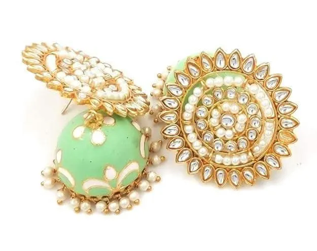 Handmade designer kundan light green color earrings