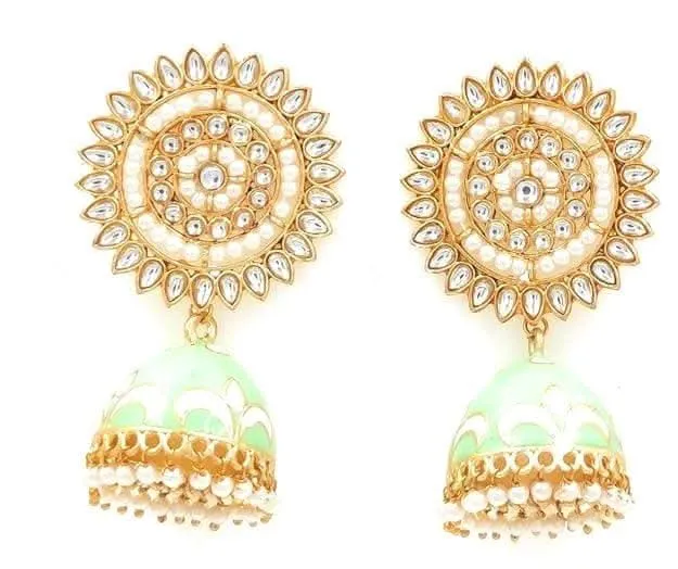 Handmade designer kundan light green color earrings