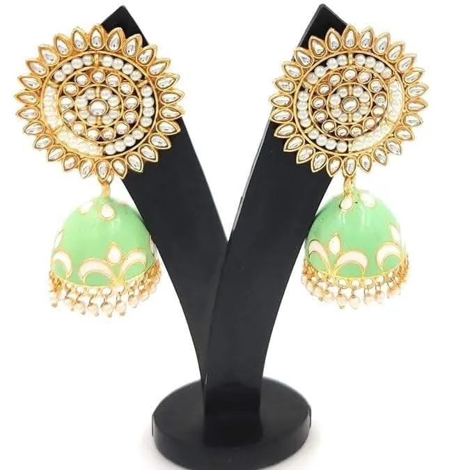 Handmade designer kundan light green color earrings