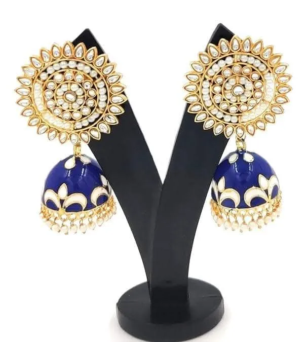 Handmade designer kundan navy blue color earrings