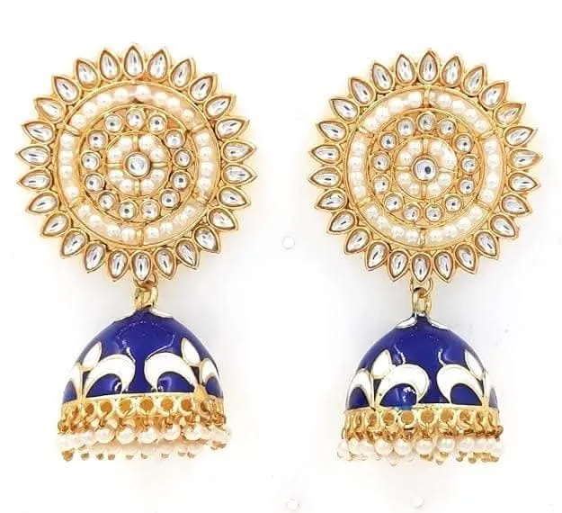 Handmade designer kundan navy blue color earrings