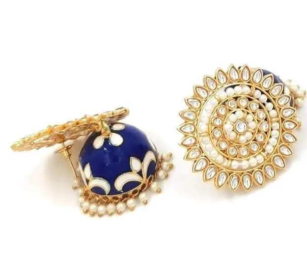 Handmade designer kundan navy blue color earrings