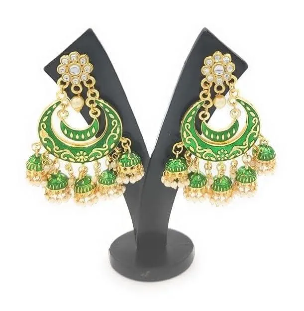 Handmade kundan golden dark green color earrings