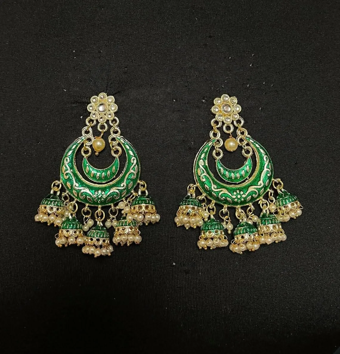 Handmade kundan golden dark green color earrings