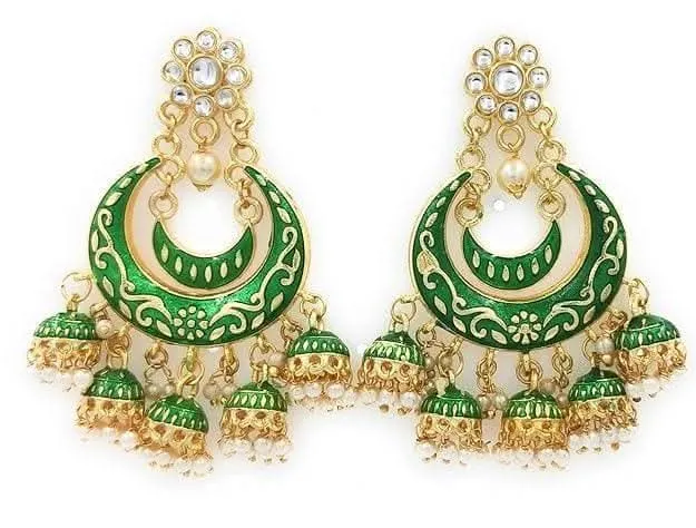 Handmade kundan golden dark green color earrings