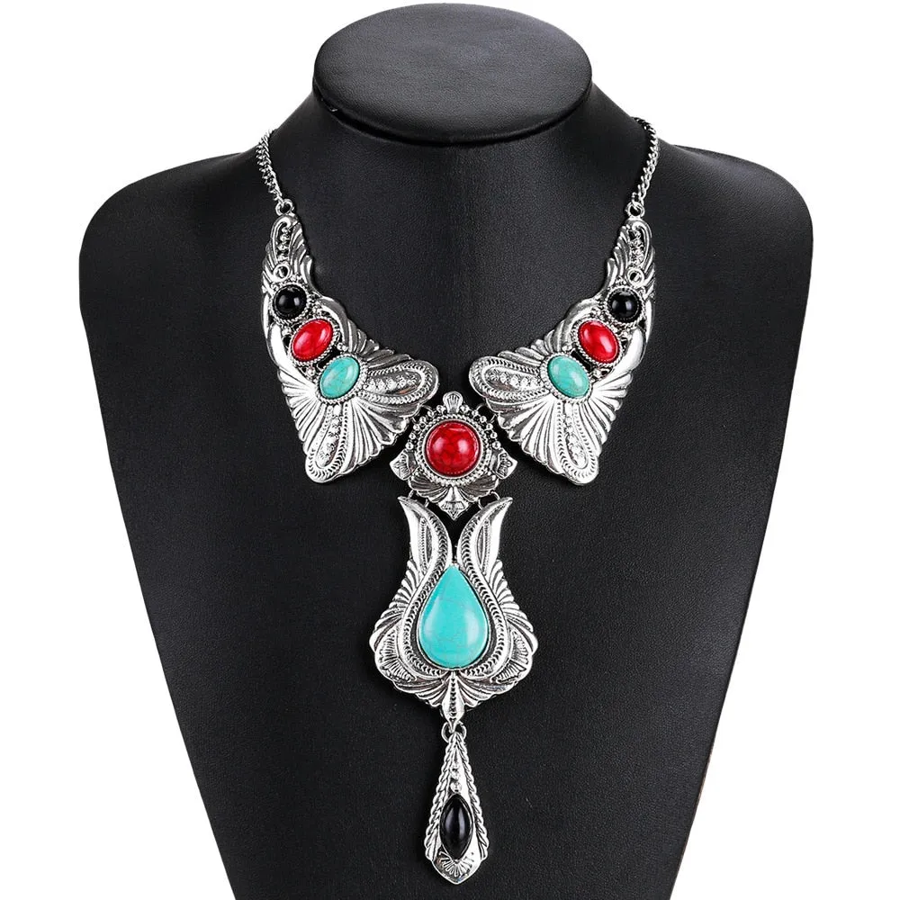 Indian Vintage Statement Large Collar Necklace Women Boho Ethnic Maxi Long Big Chunky Retro Tribal Moon Pendant Necklace Jewelry