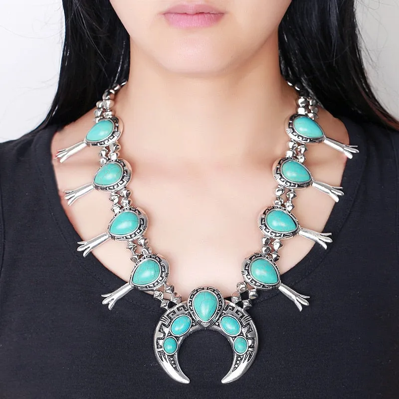 Indian Vintage Statement Large Collar Necklace Women Boho Ethnic Maxi Long Big Chunky Retro Tribal Moon Pendant Necklace Jewelry