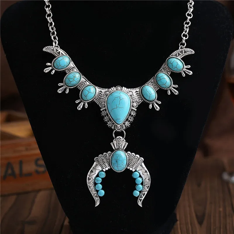 Indian Vintage Statement Large Collar Necklace Women Boho Ethnic Maxi Long Big Chunky Retro Tribal Moon Pendant Necklace Jewelry