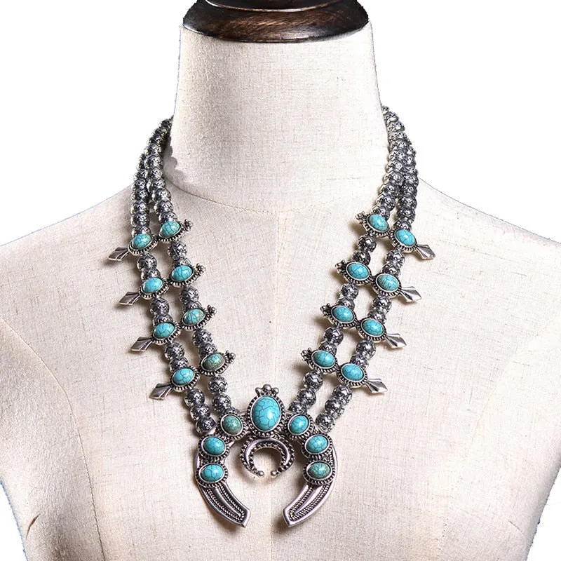 Indian Vintage Statement Large Collar Necklace Women Boho Ethnic Maxi Long Big Chunky Retro Tribal Moon Pendant Necklace Jewelry