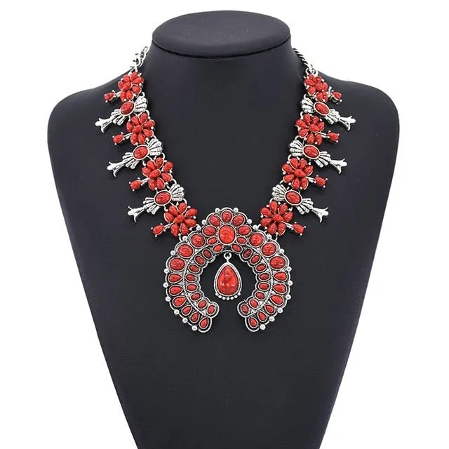 Indian Vintage Statement Large Collar Necklace Women Boho Ethnic Maxi Long Big Chunky Retro Tribal Moon Pendant Necklace Jewelry