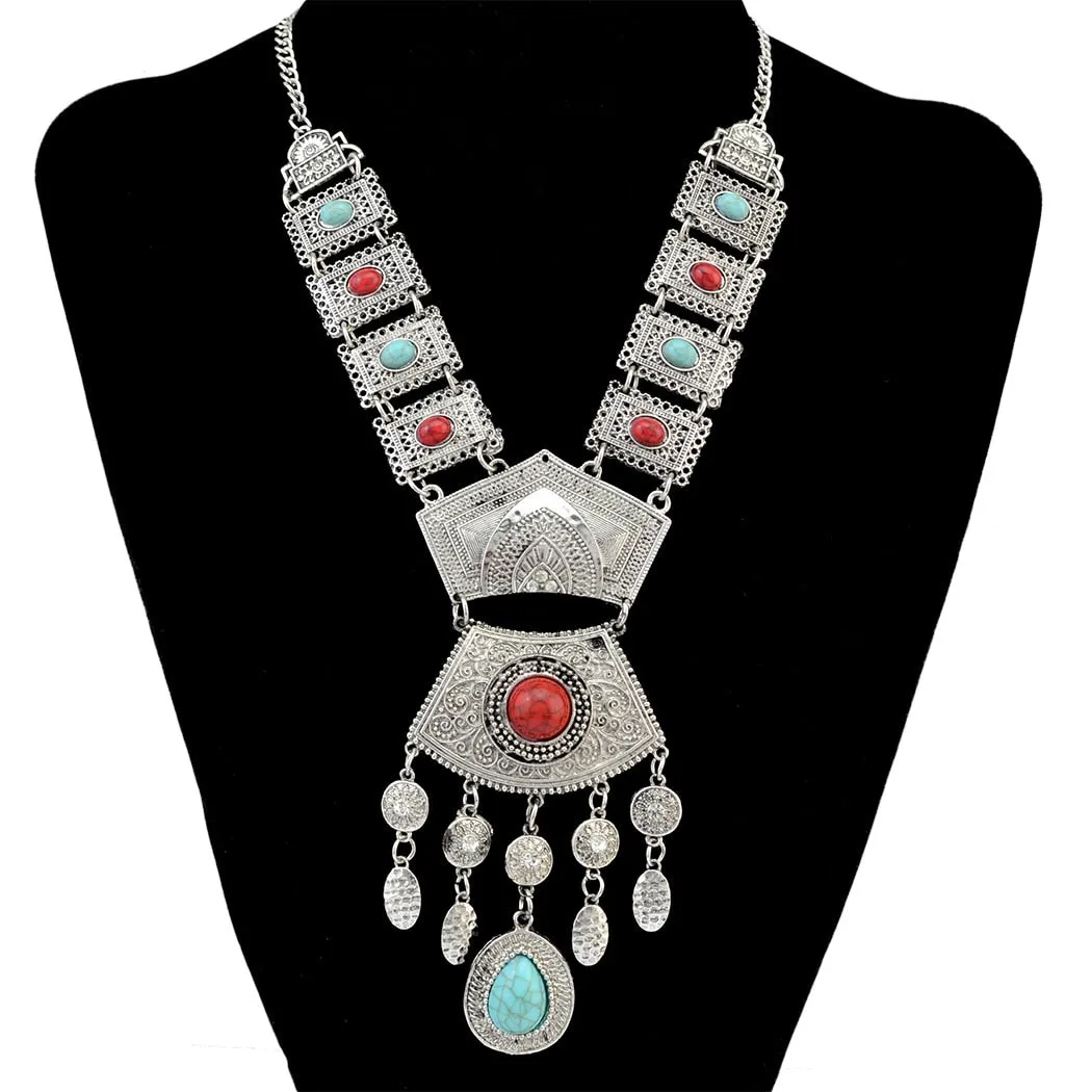 Indian Vintage Statement Large Collar Necklace Women Boho Ethnic Maxi Long Big Chunky Retro Tribal Moon Pendant Necklace Jewelry